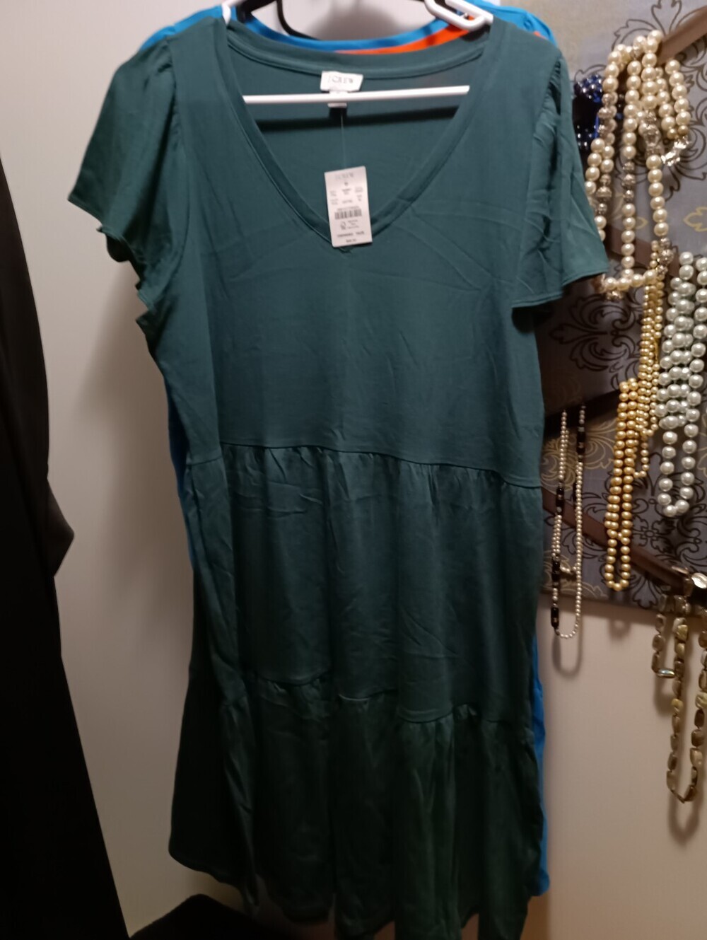 Jcrew NWT Women's V-Neck Tiered Dress in Deep Green Size M